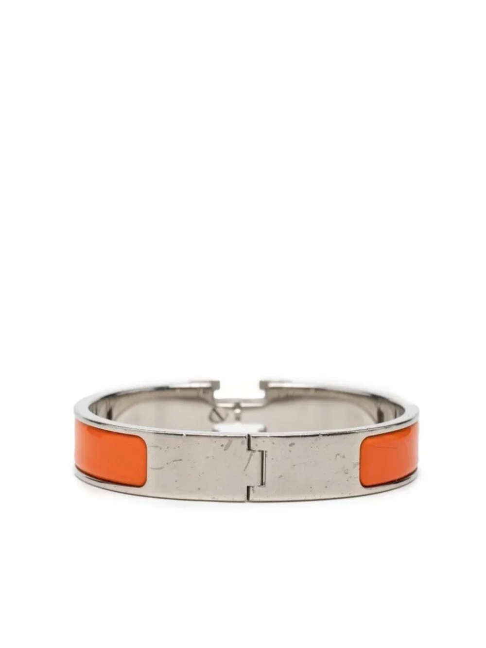 Hermes Click PM Enamel Bracelet Bangle Silver Orange Metal